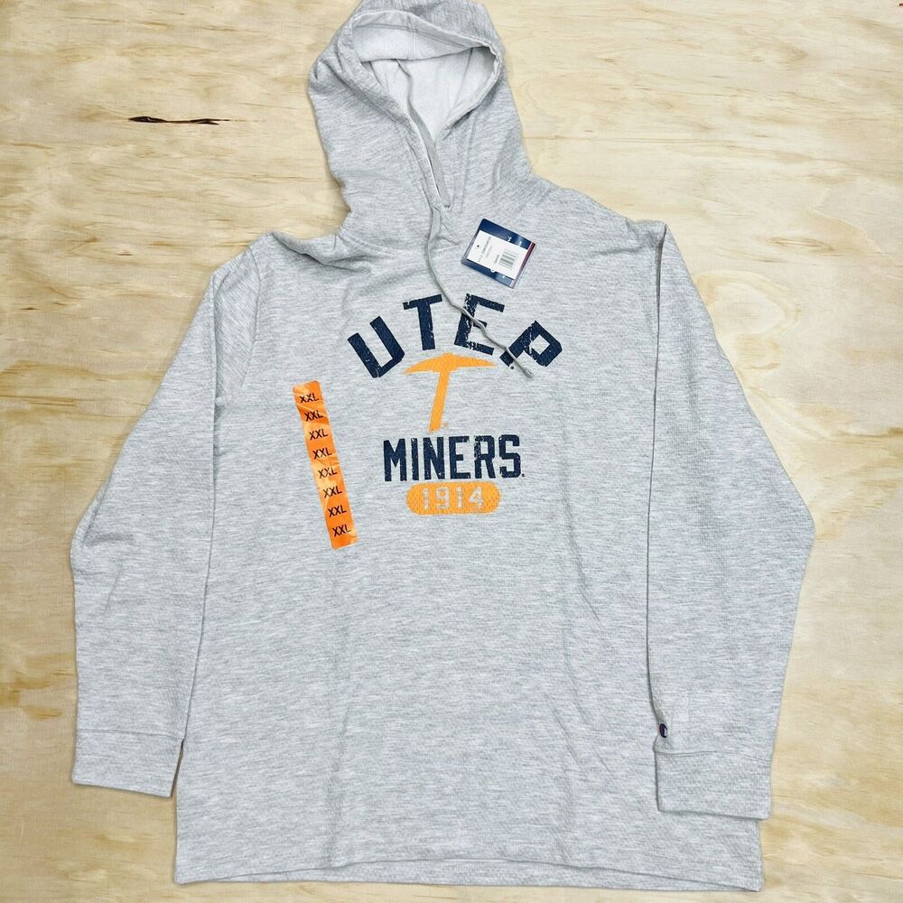 NEW XXL UTEP Miners Champion Lightweight Hoodie Gray